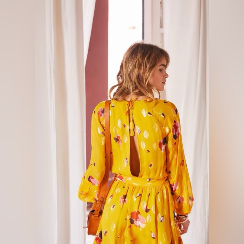 Sezane | Aurelia Mustard Floral Long Sleeve Dress